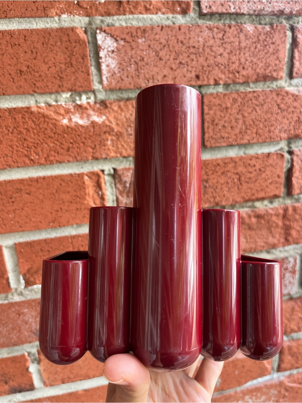 80's Tenex Desk Top Organizer Caddy Burgundy Post Modern Pencil Pen Holder